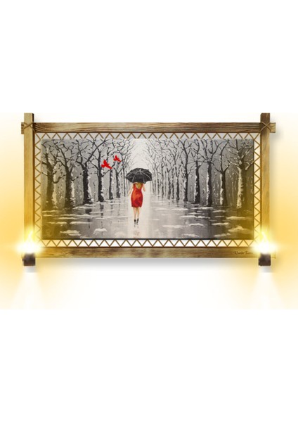 Rustik,ledli Kanvas Tablo Şemsiyeli Kadın O