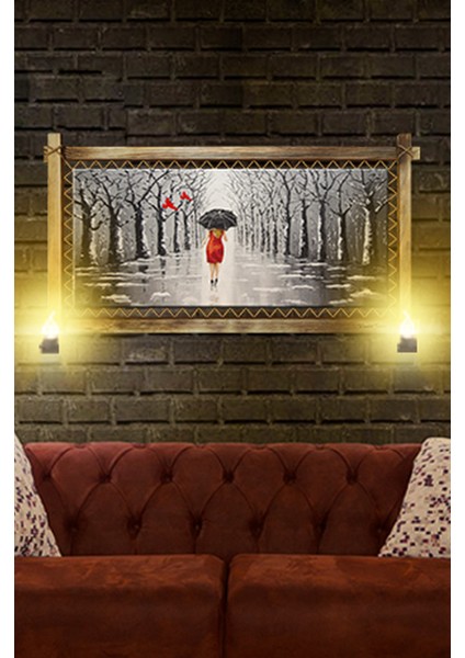 Rustik,ledli Kanvas Tablo Şemsiyeli Kadın O fiyatları