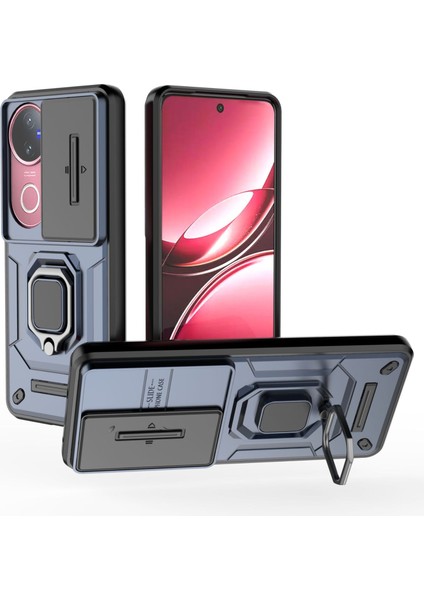 Vivo V50 5g Kayar Kamera Kapağı ile Telefon Kılıfı, Döndürülmüş Halka Ayaklı Askeri Sınıf Darbeye Dayanıklı Koruyucu Kılıf Vivo V50 5g (Yurt Dışından)