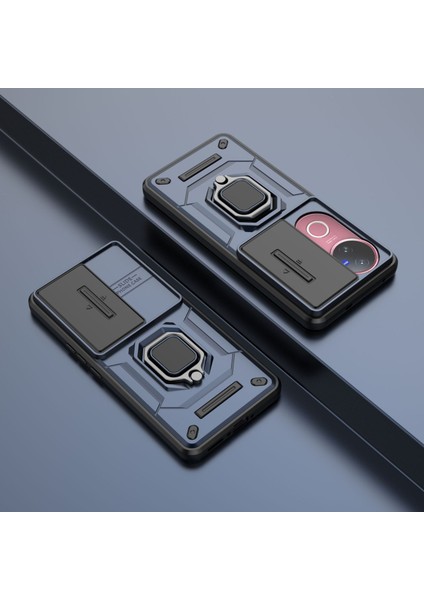 Vivo V50 5g Kayar Kamera Kapağı ile Telefon Kılıfı, Döndürülmüş Halka Ayaklı Askeri Sınıf Darbeye Dayanıklı Koruyucu Kılıf Vivo V50 5g (Yurt Dışından) modelleri