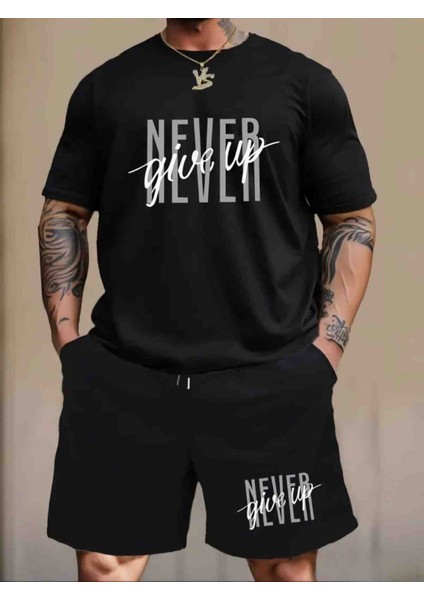 Never Give Up Baskılı Özel Tasarım Oversize Alt Üst Takım