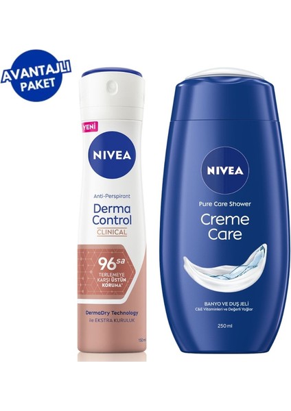 Kadın Sprey Deodorant Derma Control Clinical 150 ml - Creme Care Duş Jeli 250 ml