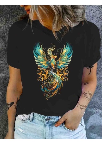 Anka Kuşu Baskılı Özel Tasarım Oversize Tshirt