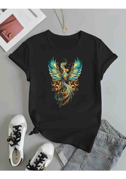 Anka Kuşu Baskılı Özel Tasarım Oversize Tshirt