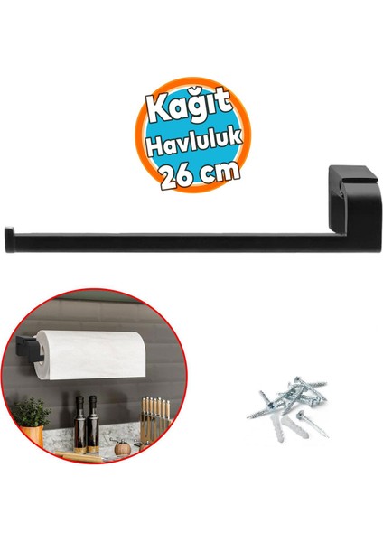 Banyo Kağıt Havluluk Standı Lavabo Mutfak Aparat Uzun Kağıtlık 26 cm Paslanmaz Metal Sağlam Siyah