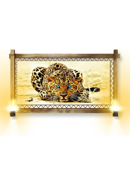 Rustik,ledli Kanvas Tablo Leopar B