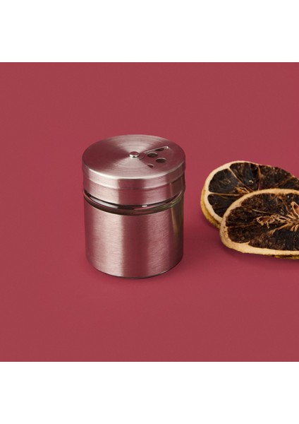 Metal Kaplı Cam Baharatlık - Gri - 5,5 cm