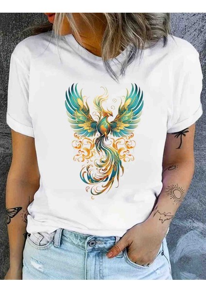 Anka Kuşu Baskılı Özel Tasarım Oversize Tshirt