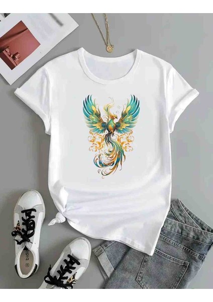 Anka Kuşu Baskılı Özel Tasarım Oversize Tshirt