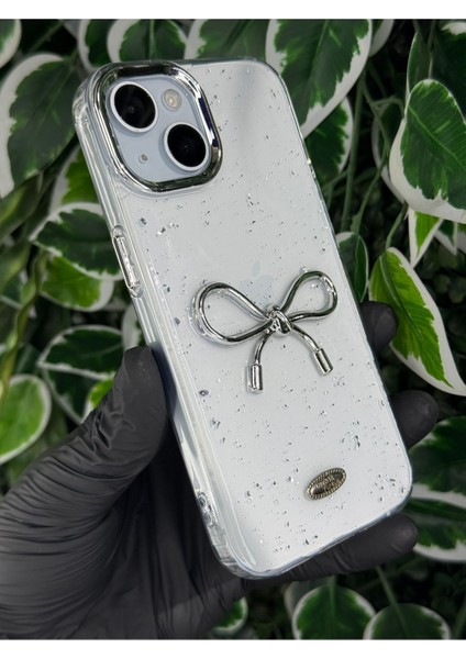IPHONE 15 Uyumlu Kalpli / Kurdeleli / Kirazlı Simli Kılıf