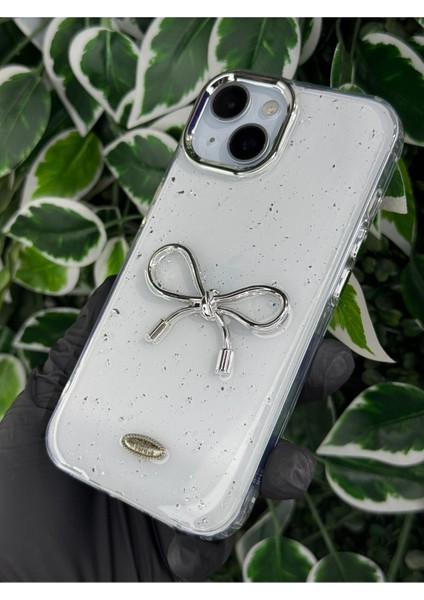 IPHONE 15 Uyumlu Kalpli / Kurdeleli / Kirazlı Simli Kılıf