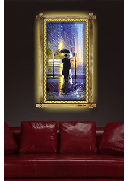 Rustik,ledli Kanvas Tablo Şemsiyeli Adam B