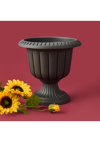Ayaklı Plastik Saksı - Antrasit - 20,5X30X30 cm