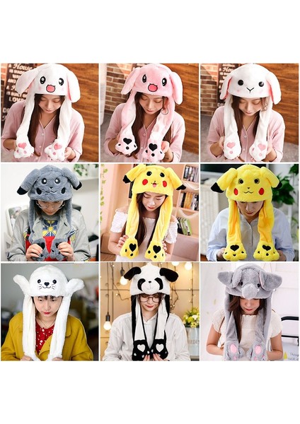 Sevimli Tavşan Kulakları Şapka Hareketli Pikachu Tavşan Yumuşak Atlama Kap Komik Oyuncak Kız Karikatür Kawaii Peluş Şapka Oyuncaklar Yetişkin Çocuklar Için Hediye (Yurt Dışından)