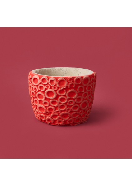 Halka Desenli Beton Saksı - Turuncu - 7x9 cm