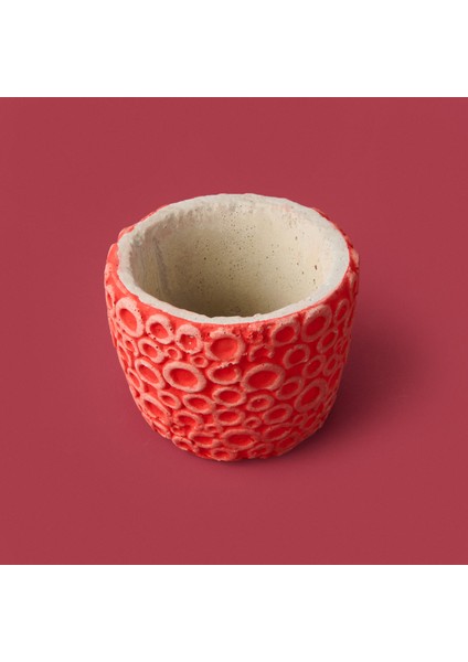 Halka Desenli Beton Saksı - Turuncu - 7x9 cm