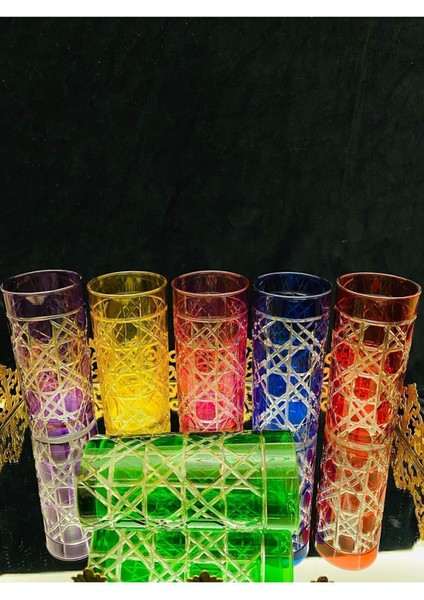 El Işi Renkli 6'lı Kristal Kesme Işlemeli Kahve Yanı Bardak Nihavent Seri fiyatları