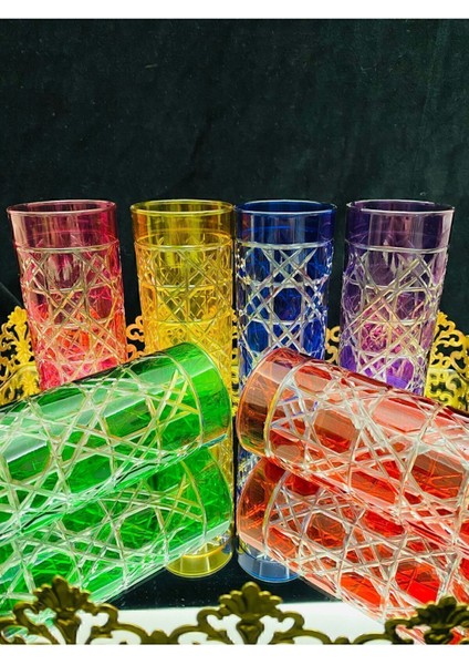 El Işi Renkli 6'lı Kristal Kesme Işlemeli Kahve Yanı Bardak Nihavent Seri modelleri