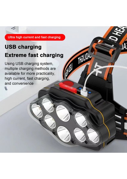 8 Led'li Süper Parlak Baş Lambası 4 Aydınlatma Modu Ayarlamalı Baş Bandı (Yurt Dışından)