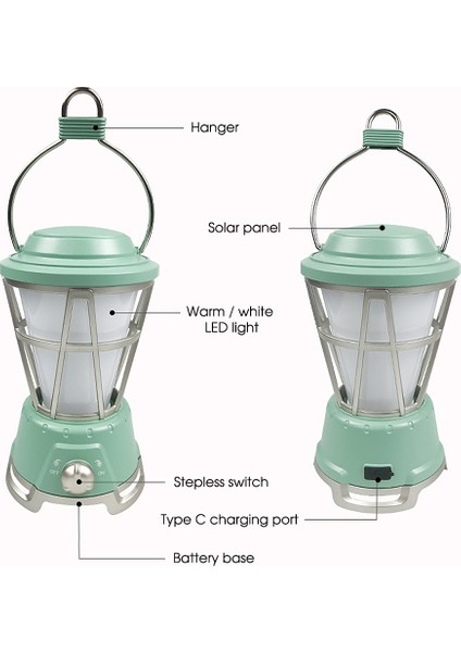 Outdoor Vintage Güneş Enerjili Asma Fener LED Gece Işığı (Yurt Dışından)