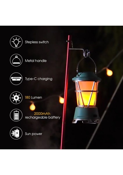 Outdoor Vintage Güneş Enerjili Asma Fener LED Gece Işığı (Yurt Dışından)