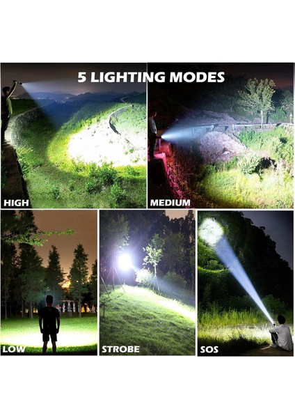 250000 Lumen Şarj Edilebilir LED Fener 5 Modlu Kamp Için Suya Dalı (Yurt Dışından)
