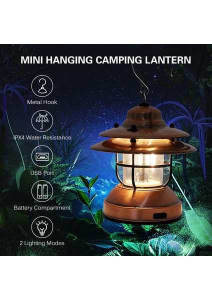 Mini Askıklı Kamp Lambası USB Çevre Işığı 2 Işık Modu (Yurt Dışından)