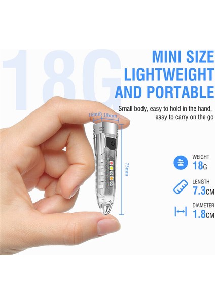 Mini Anahtarlık LED Işığı Type C Şarj Edilebilir Ipx6 Su Geçirmez (Yurt Dışından)