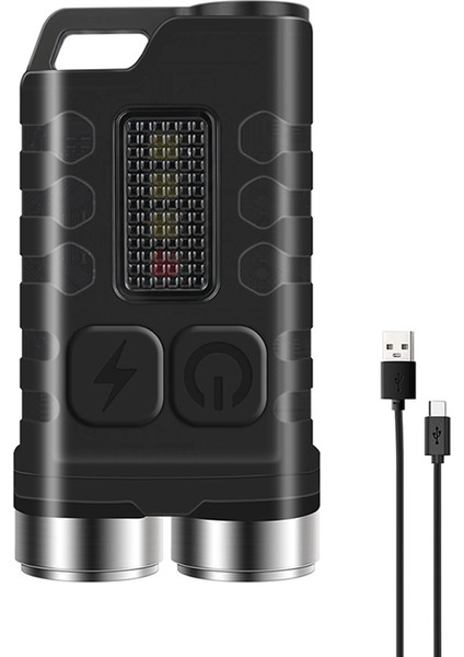 Mini LED Anahtarlık El Feneri Şarj Edilebilir 5 Seviyeli Parlaklık 4 Renkli Işık (Yurt Dışından)