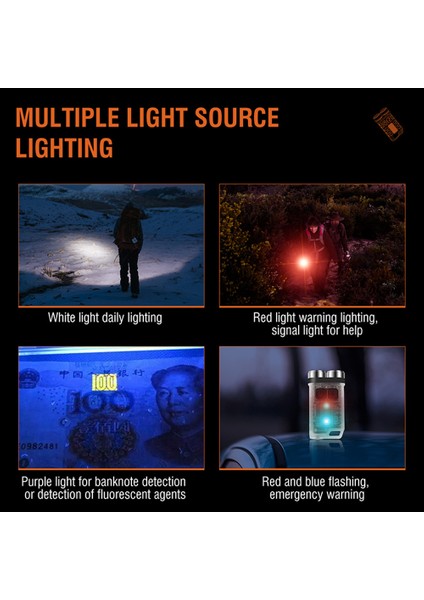 Mini LED Anahtarlık El Feneri Şarj Edilebilir 5 Seviyeli Parlaklık 4 Renkli Işık (Yurt Dışından)