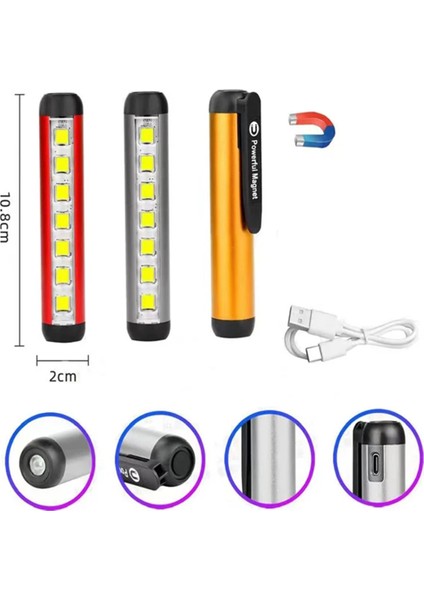 Manyetik Şarj Edilebilir Kalem Işığı Mini LED Fenerler (Yurt Dışından)