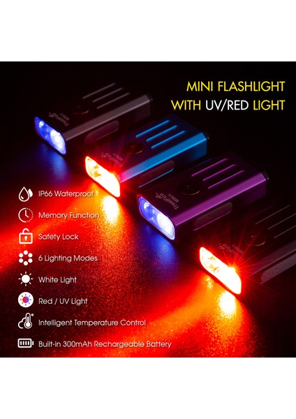 Mini Uv Kırmızı Işıklu Şarj Edilebilir Elel Tutulabilir Fener (Yurt Dışından)