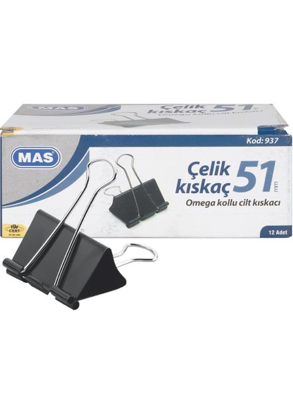 937 Çelik Kıskaç 51 mm 12 Adet - Siyah