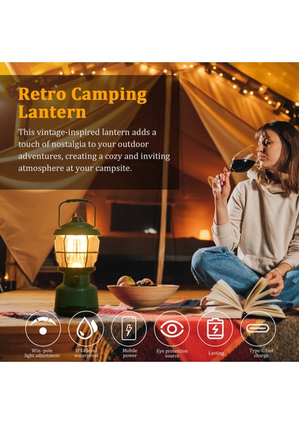 Retro Kamp Lambası Titreşimli Type-C Şarj Edilebilir (Yurt Dışından)