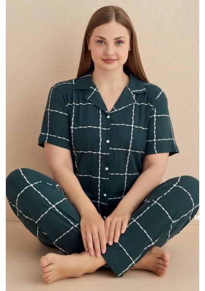 Kadın Büyük Beden Kısa Kol Lila Pijama Takımı 50501-288