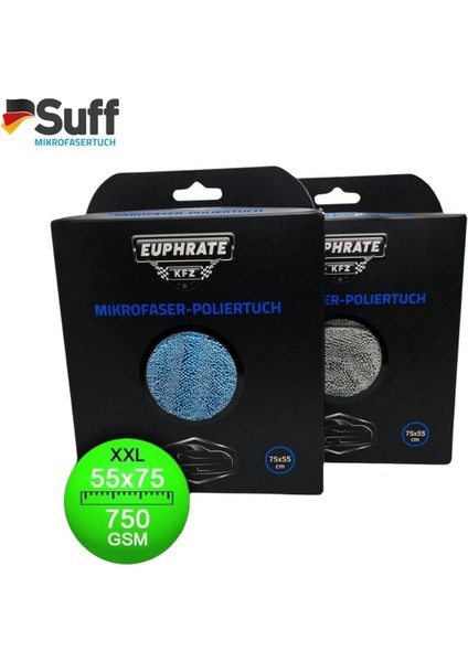 (2 Adet) Euphrate Mikrofiber Oto Kurulama ve Temizlik Alman Tank Bezi 75X55 Cm. 750 Gsm