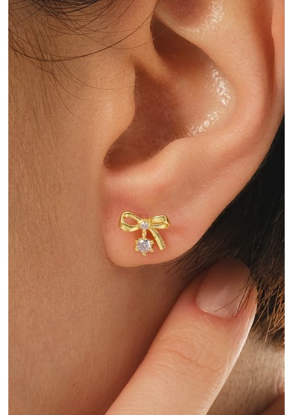 Gümüş Altın Yaldızlı Zirkon Taşlı Zarif Fiyonk Küpe SGTL12830GOLD fiyatları