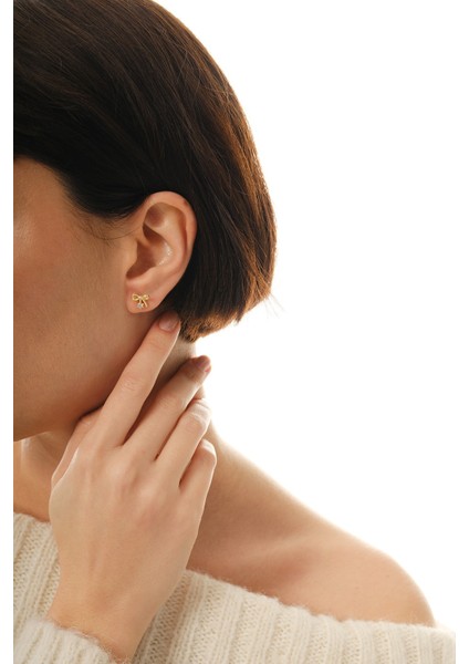 Gümüş Altın Yaldızlı Zirkon Taşlı Zarif Fiyonk Küpe SGTL12830GOLD modelleri