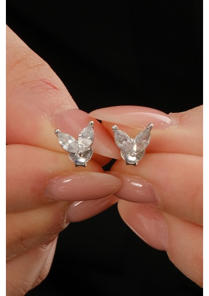 Gümüş Rodyumlu Markız Kesim Zirkon Taşlı Buz Çiçeği Küpe SGTL12838RODAJ