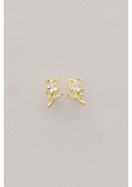 Gümüş Altın Yaldızlı Damla Kesim Zirkon Taşlı Lale Küpe SGTL12834GOLD fırsatları