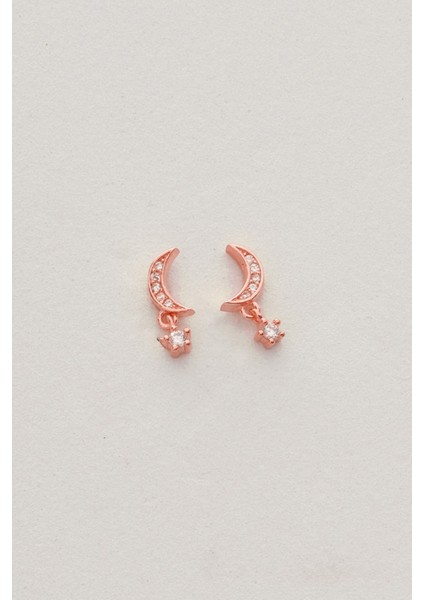 Gümüş Rose Zirkon Taşlı Sallantılı Ay Yıldız Küpe SGTL12831ROSE fırsatları
