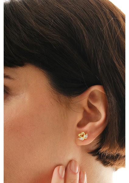 Gümüş Altın Yaldızlı Damla Kesim Zirkon Taşlı Aşık Kuğular Küpe SGTL12839GOLD fiyatları