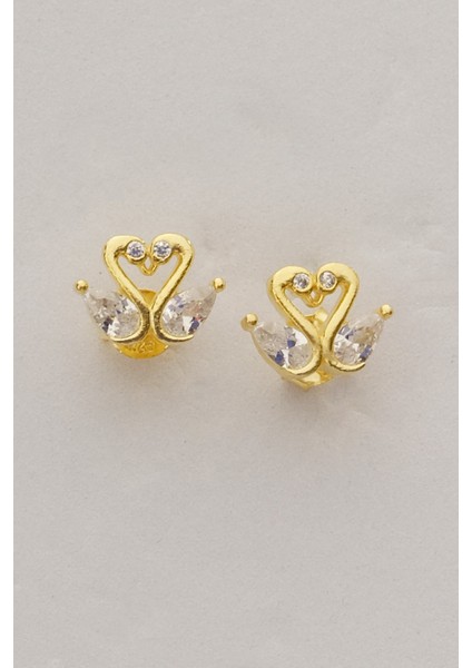 Gümüş Altın Yaldızlı Damla Kesim Zirkon Taşlı Aşık Kuğular Küpe SGTL12839GOLD modelleri