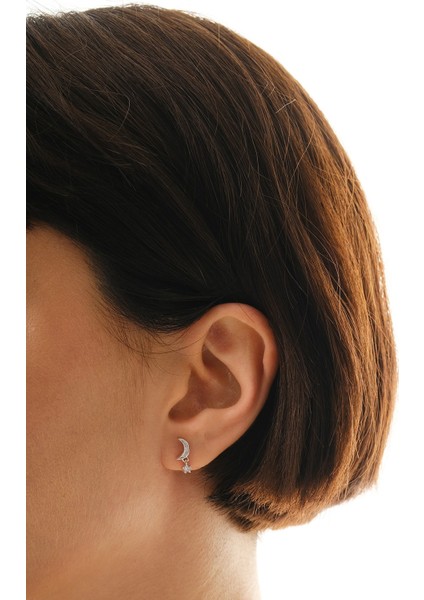 Gümüş Rodyumlu Zirkon Taşlı Sallantılı Ay Yıldız Küpe SGTL12831RODAJ fiyatları