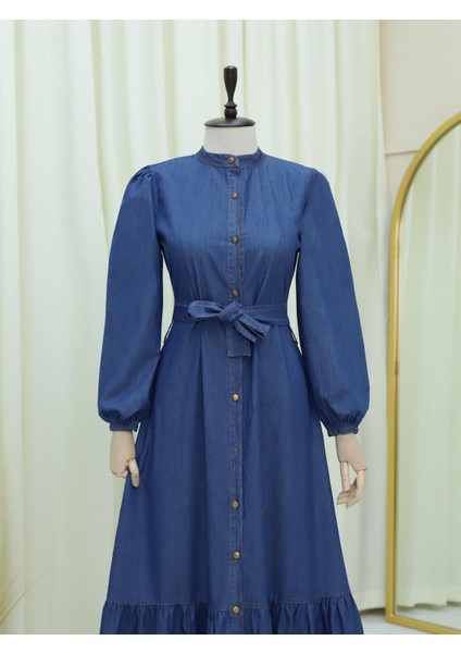 Boydan Düğmeli Eteği Fırfırlı Kot Elbise fiyatları