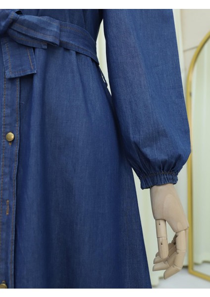 Boydan Düğmeli Eteği Fırfırlı Kot Elbise fırsatları