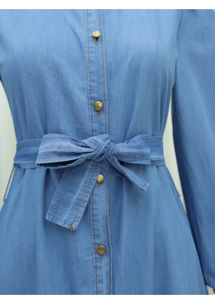 Boydan Düğmeli Eteği Fırfırlı Kot Elbise modelleri