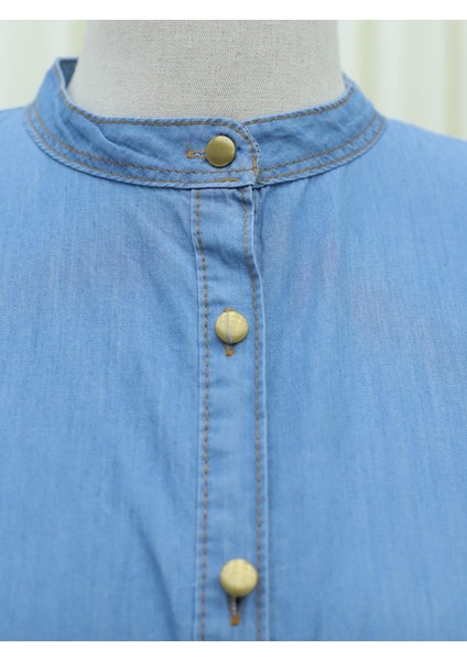 Boydan Düğmeli Eteği Fırfırlı Kot Elbise fırsatları