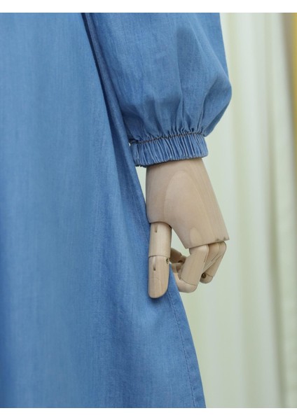 Boydan Düğmeli Eteği Fırfırlı Kot Elbise indirimleri