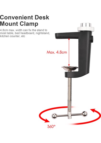 St-01 Esnek Katlanabilir Masaya Takılabilir Masa Üstü Standı 3 kg Yük Kapasitesi Esnek Top Başlı (Yurt Dışından)